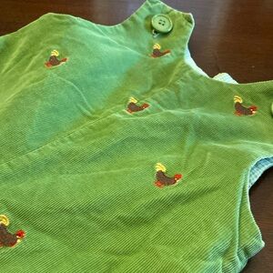 Zuccini Baby Green Gingham Corduroy with Rooster Reversible Jumper 12 Mos